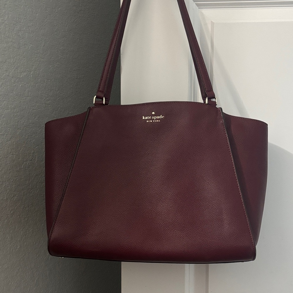 Kate Spade Wine Red Leather Tote with Gold Logo